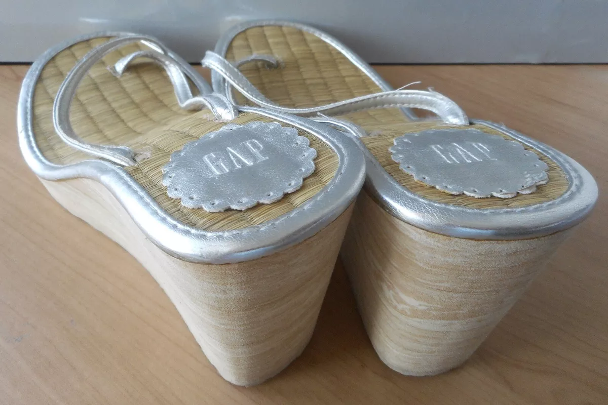 GAP Womens Sandles cork wedges silver shoes UK Size 5 eBay