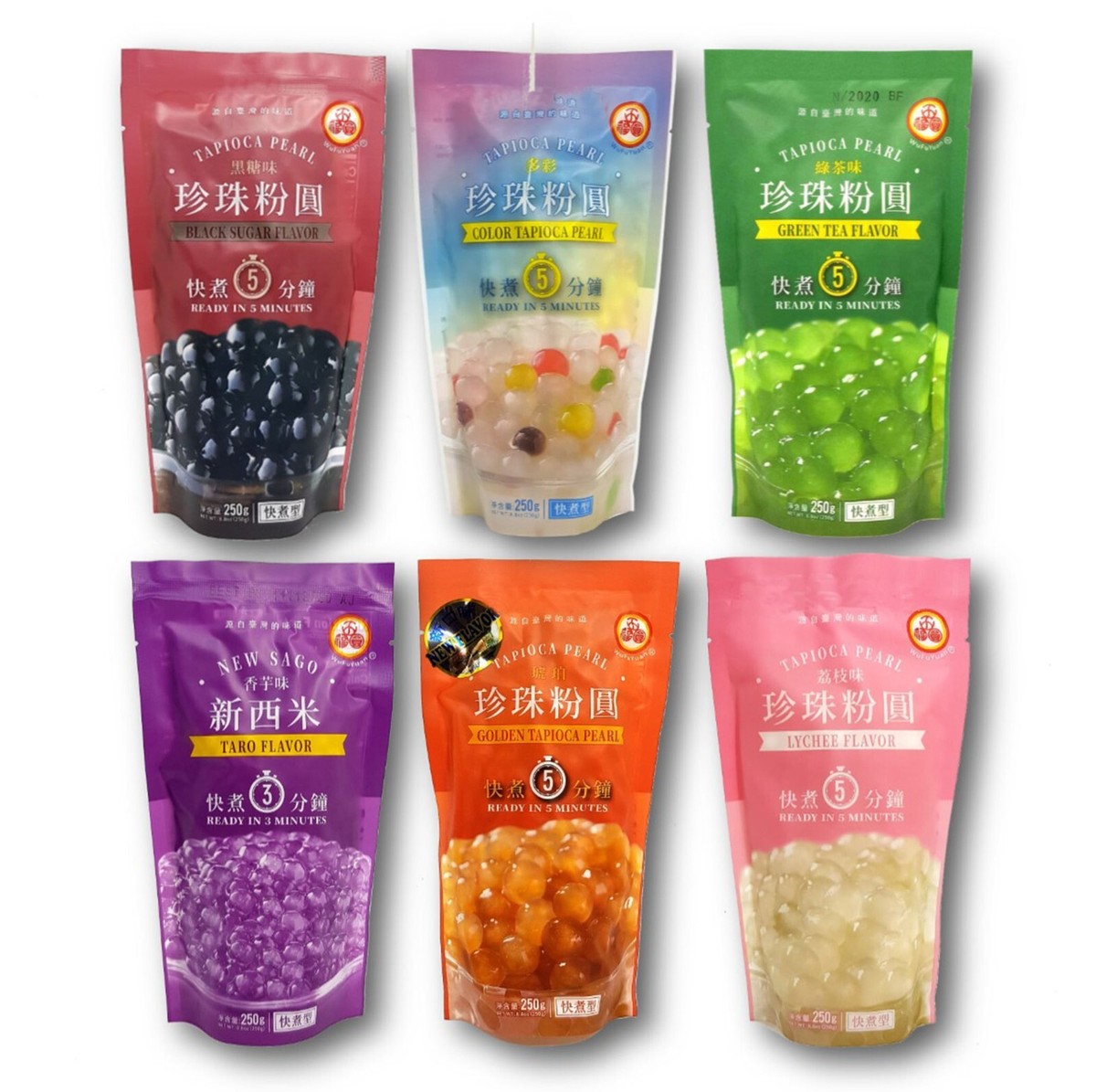 WuFuYuan Tapioca Pearls Boba Bubble Tea 6 Variety Flavors 8.8 Oz 