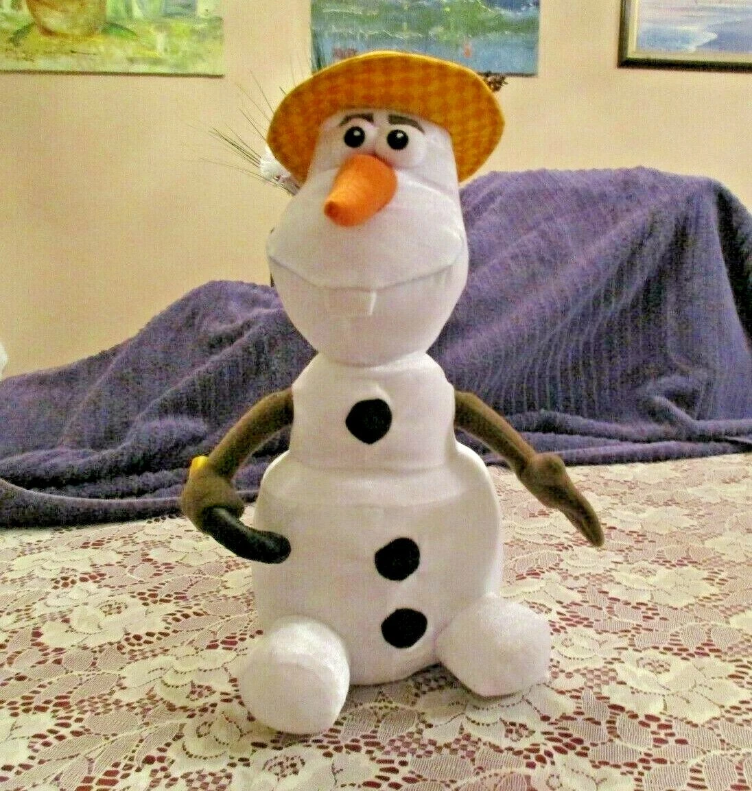 Disney OLAF Frozen Snowman with Hat plush stuffed animal Tall 12