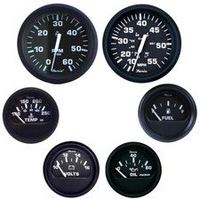 FARIA EURO BLACK BOX SET INBOARD SPEEDO TACH FUEL VOLTS
