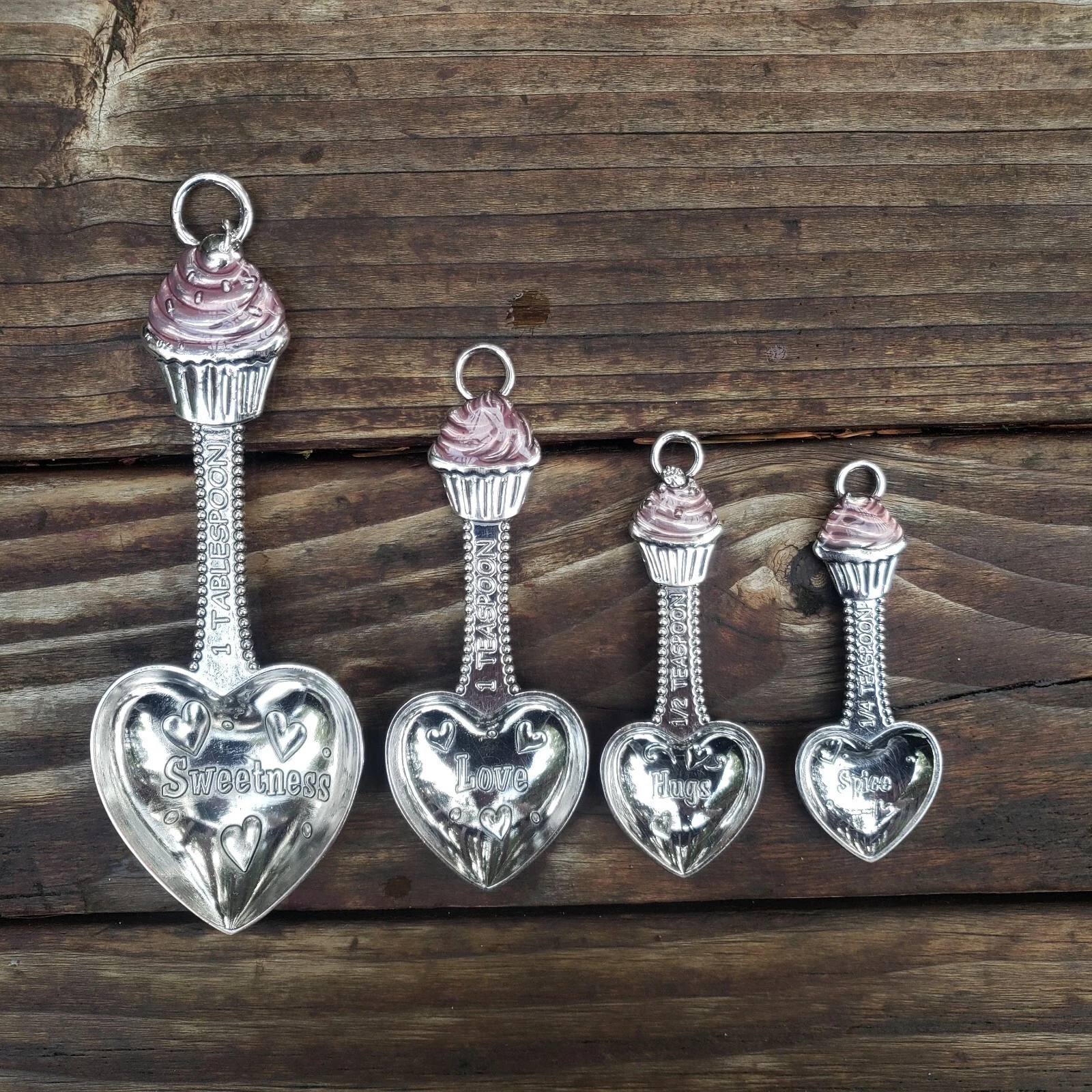 Heart and Cupcake Metal Measuring Spoons- Set Of 4