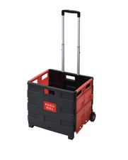 WS-Red Folding Shopping Cart Portable Utility Trolley Collapsible Basket Grocery