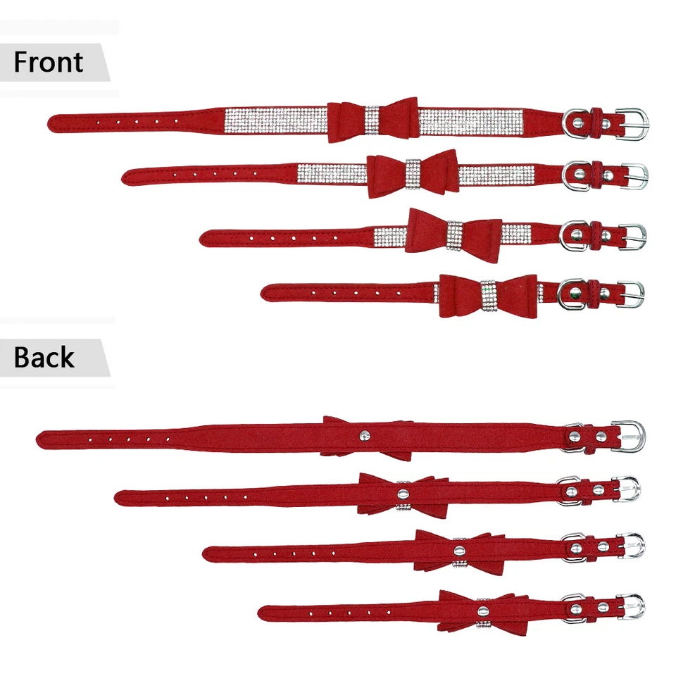 Collier pour chien Strass et diamant Cuir nœud papillon pour Chihuahua Pug XXS-M - Photo 3/4