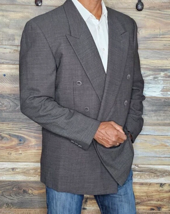 Chaqueta Blazer Vestimenta Mezcla Lana Taupe Ojo de Pájaro Doble Pecho Talla 42R Foto 4 de 4