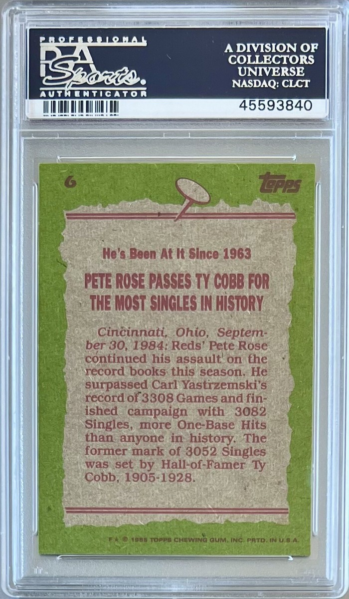 1985 TOPPS #6 PETE ROSE PSA 10 GEM MT REDS ** RECORD BREAKER