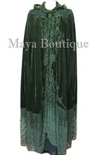 Cloak Opera Cape Dark Green Victorian Rep Long Velvet  Lace Lined Maya Boutique