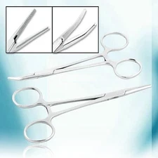  O.R SET OF 2 PCS Straight + Curved Hemostat Forceps Locking Clamps Stainless 5"