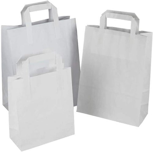 KRAFT PAPER BIANCO SOS BORSE PER TRASPORTO CIBO CON MANICO RUBINETTO DI CARTA BORSA DA ASPORTO FESTA - Foto 6 di 14