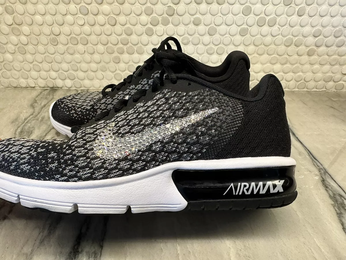 Motel Ijzig Haalbaarheid NIKE Air Max Sequent 2 Black/White Oreo Women&#039;s Size 6 SWAROVSKI  CRYSTAL SWOOSH | eBay