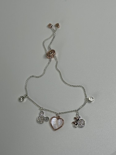 Disney Minnie Mouse Love is Bowtiful Crystal Heart Bolo Bracelet Rose Gold Tone - Picture 1 of 24