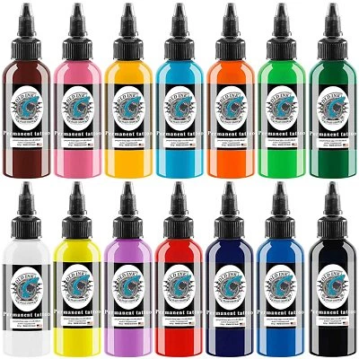 DLD Tattoo Farbe Set Profi 14 Farben 30ml pro Flasche, Schwarz Rot Weiß Tattoos