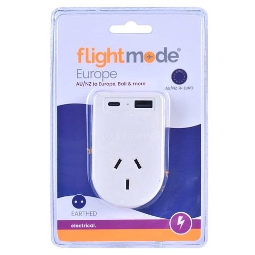 Outbound AU/NZ to EUROPE/BALI Travel Adaptor with USB Type C & A Flightmode - Picture 2 of 6