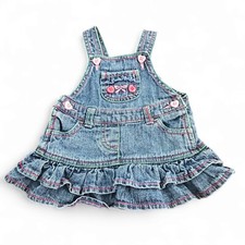 Vintage Target Baby Girl Summer Denim Dress Size 000 Embroidered Flowers