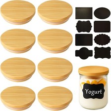 8 Pack Oui Yogurt Jar Lids Reusable Bamboo Wood Lids with Silicone Rings Kitchen