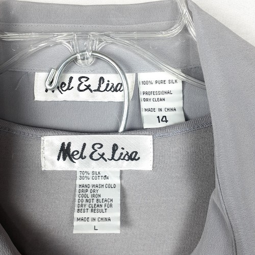 Mel & Lisa Womens Pure Silk Pant Suit Gray 3 Pc Set Career Size 12 Lined Pockets - Picture 2 of 24