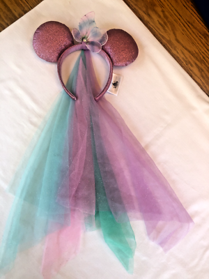 Disney Parks Princess Fairy Butterfly Glitter Veil Minnie Mouse Ears Headband Disney Minnie Mouse Fairy Wings and Butterfly Ear Headband  main image 2