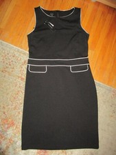 NWT TALBOTS BLACK DRESS Retro Cocktail Contrast White Piping Size 10 MSRP $119