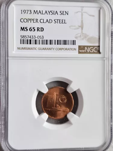 Malaysia 1 Sen 1973 Copper Clad Steel NGC MS 65 RD
