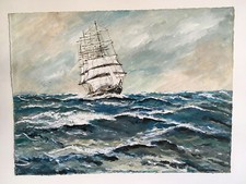 Original Aquarell, signiert RM / Windjammer auf See