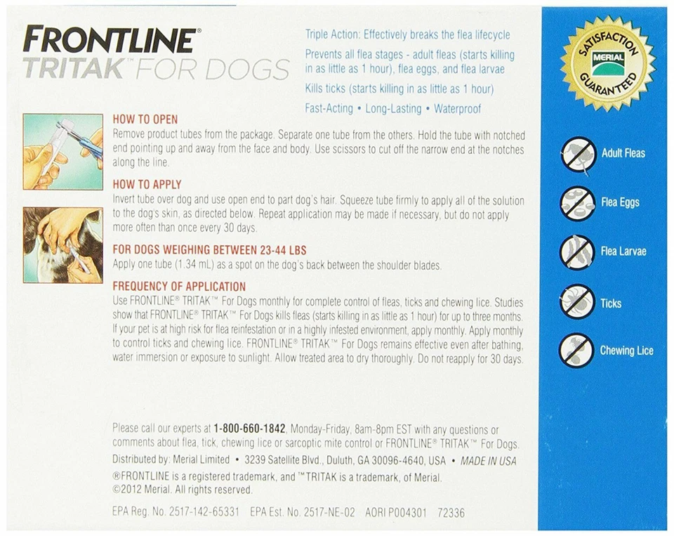 Frontline Plus Tritak Best Flea Tick mange Remedy | Dogs 23-44 lbs | 6 doses | - Image 2 of 3