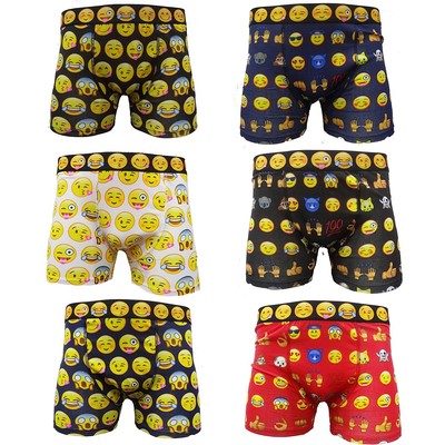 12 PAIR MEN'S EMOTION COTTON LYCRA EMOJI FACE CHARACTER BOXER BRIEF SHORT TRUNKS