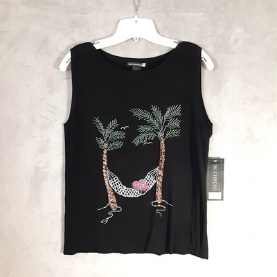 Vintage NWT Beaded Sleeveless Black Sweater XL Tropical Cruise SweaterWorks