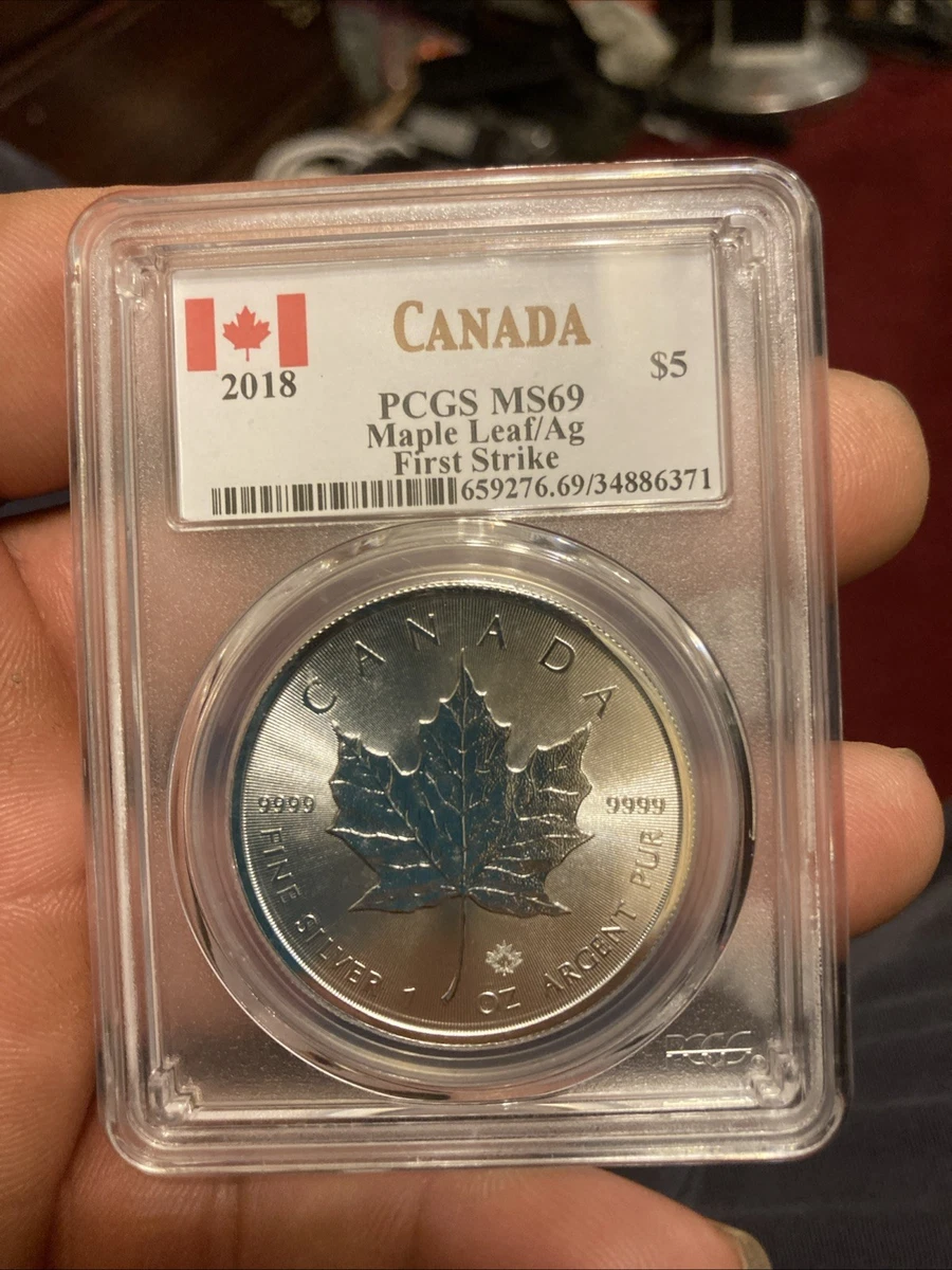 Canadian Maple Leaf MS 69 Grade 2018 Year Silver Bullion Coins for
