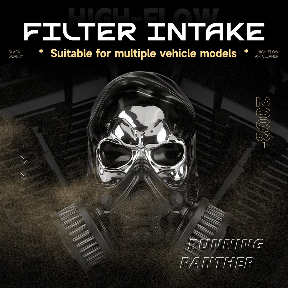 Skull High-Flow Air Cleaner Intake Filter Kit For Touring 2008-16 Cruiser Models - Image 2 of 4