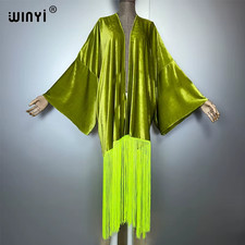 Tassels Kimono Beach Cover-Up  Outfits for Women Elegant Fashion Monochrome Card