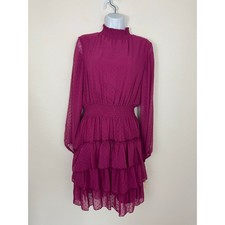 Nanette Nanette Lepore Raspberry Radiance Dress Size 8 Ruffle Tiered Swiss Dot