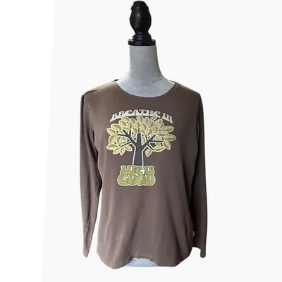 Life is Good Lightweight Long Sleeve Top Tree Graphic Brown Casual Shirt