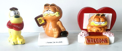 3 Enesco Garfield Keramik Figuren ODIE ''BE MINE '' / I THNK I'M IN LOVE / WELCOME