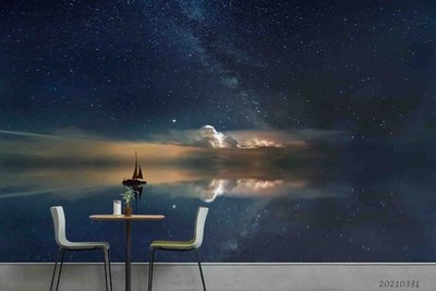 3D Starry Sky Sea Boat Night Scene Wall Murals Wallpaper Murals Wall Sticker