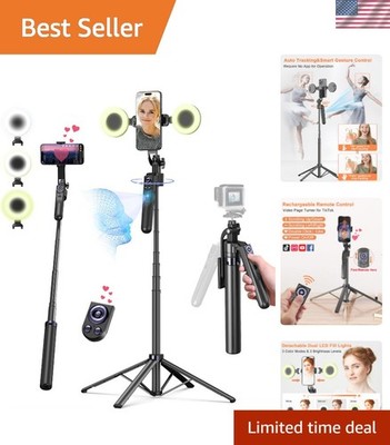 71''Smart Tracking Selfie Stick & Tripod Stand 360°Rotation Rechargeable Remote