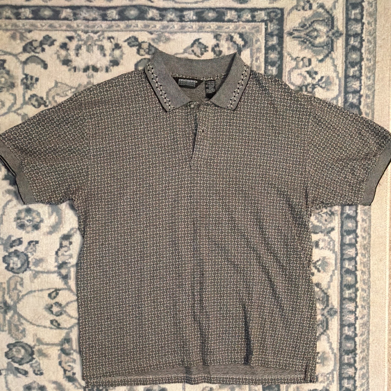 Vintage Knightsbridge Men’s XL Gray/White Geometric Knit Polo Shirt Short Sleeve