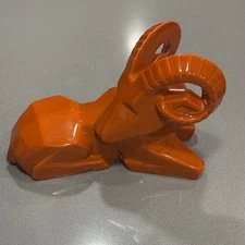 Vintage Rare Orange Mid Century Modernist Cubist Jaru Pottery Ram Statue 1979