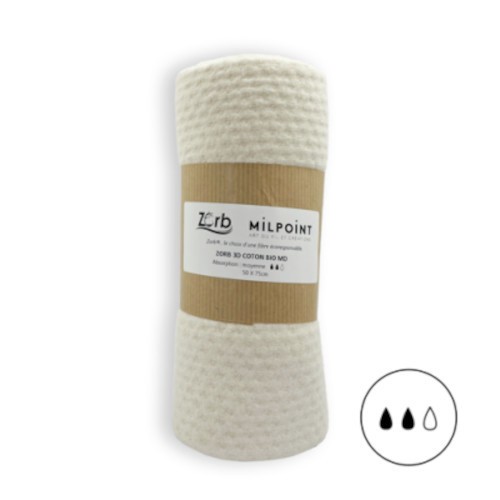 Coupon absorbant ZORB 3D coton bio écru 50x75cm contre fuites et irritations