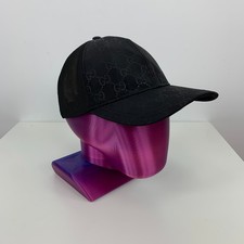 Gucci GG Monogram Logo Nylon Mesh Back Baseball Cap Hat Black Size M