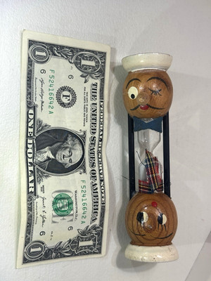 Vintage Kitchen Egg Sand Timer Kitsch Wood Hourglass 2 Heads Made in Japan VGUC