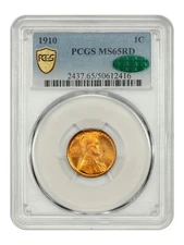 1910 1C PCGS/CAC MS65RD - Lincoln Cent (Wheat Reverse) - Tough in RD
