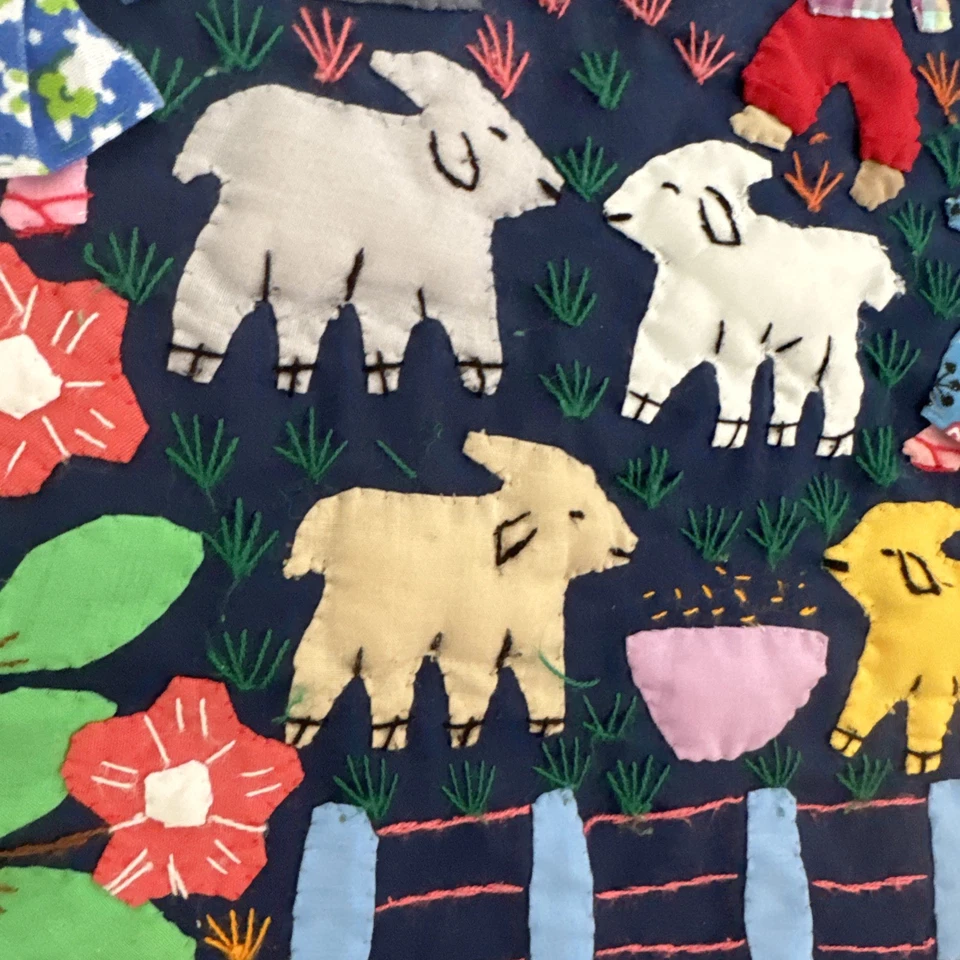 Funda Acolchada Anthropologie Hecha a Mano Azul Granja Caribe 100% Algodón Foto 3 de 4