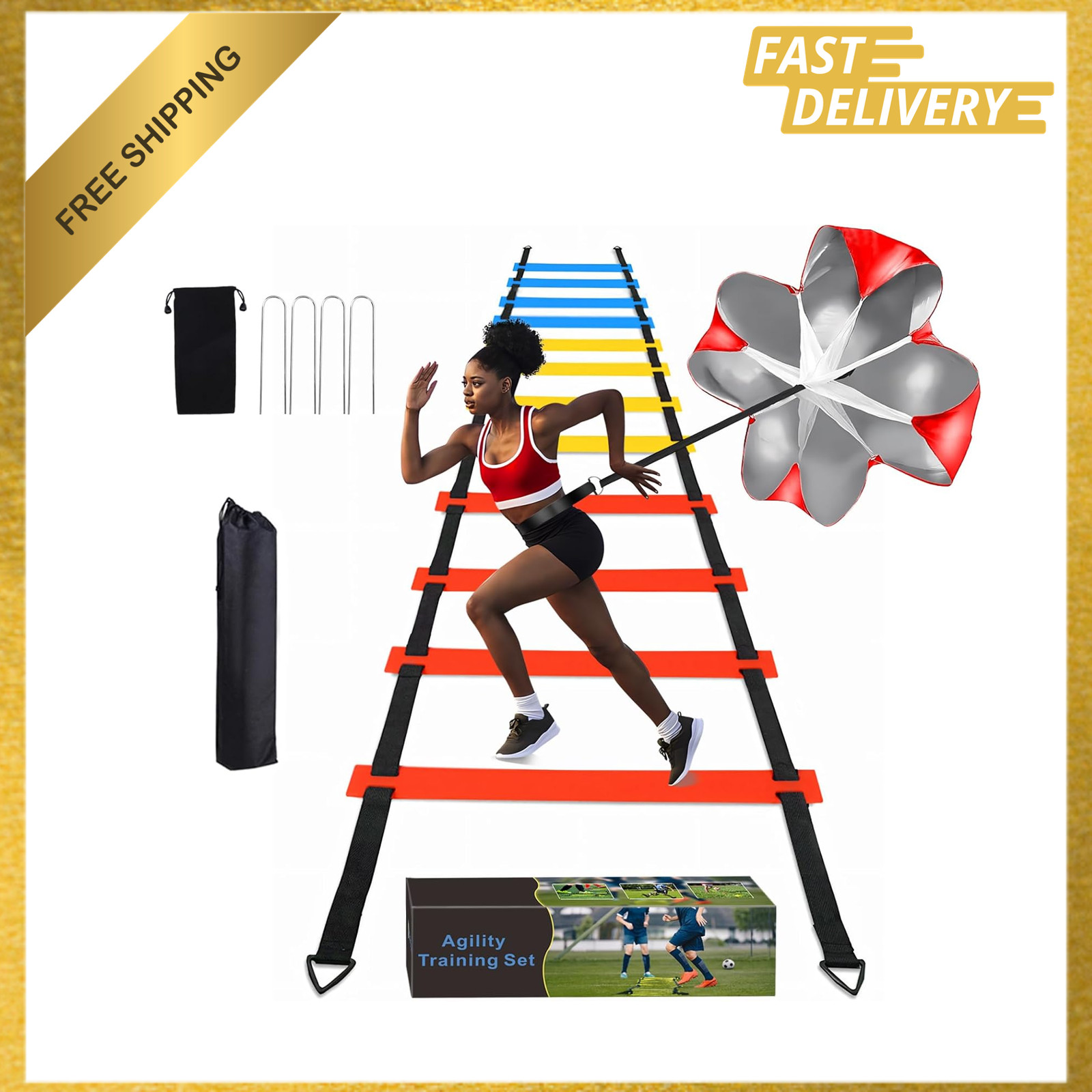 Soccer Speed Agility Training Set, 20FT Agility Ladder, 12 Cones, Kick Trainer
