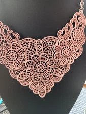 Charming Charlie  Blush Pink Filagree Floral Statement Necklace