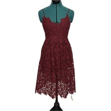 ASTR the Label Lace Midi Dress S Burgundy ALD42049 Cocktail Wedding Guest Boho