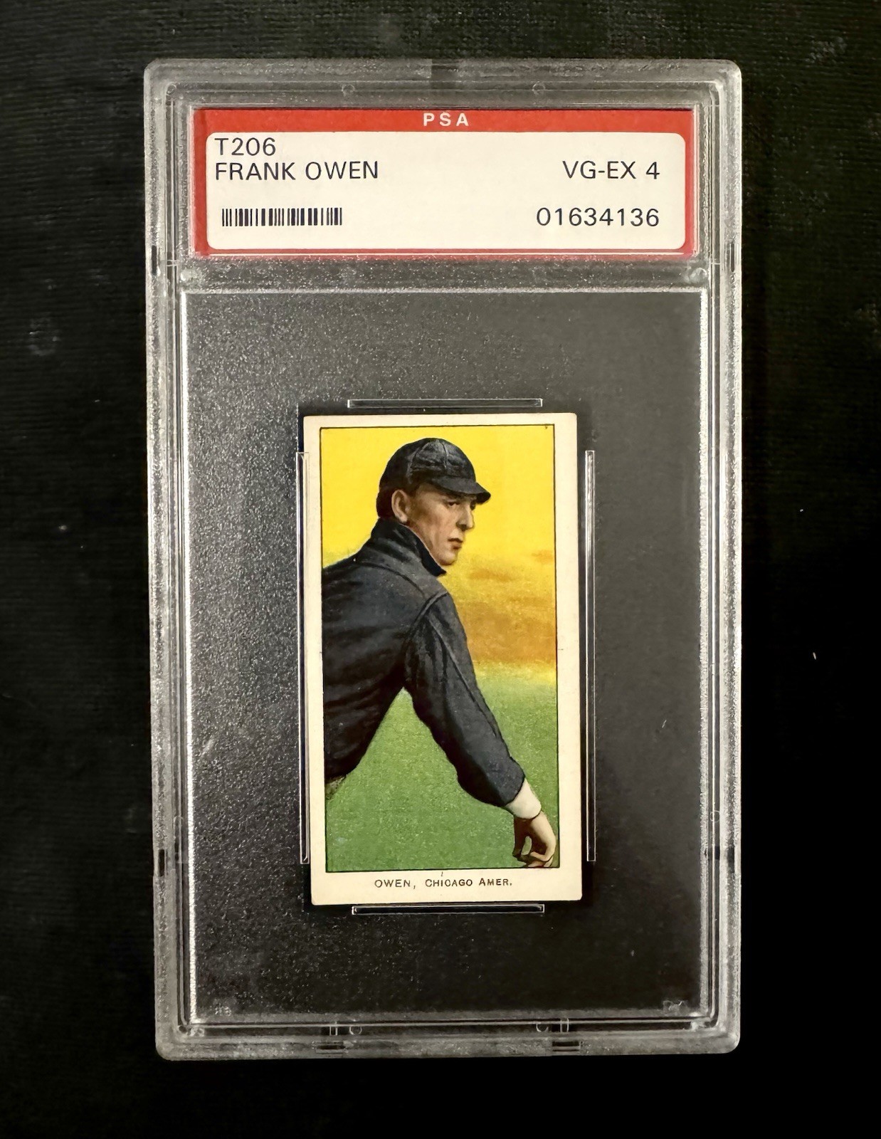 Frank Owen Pitching 1909-11 T206 Piedmont 150. PSA 4. Very Good-Excellent