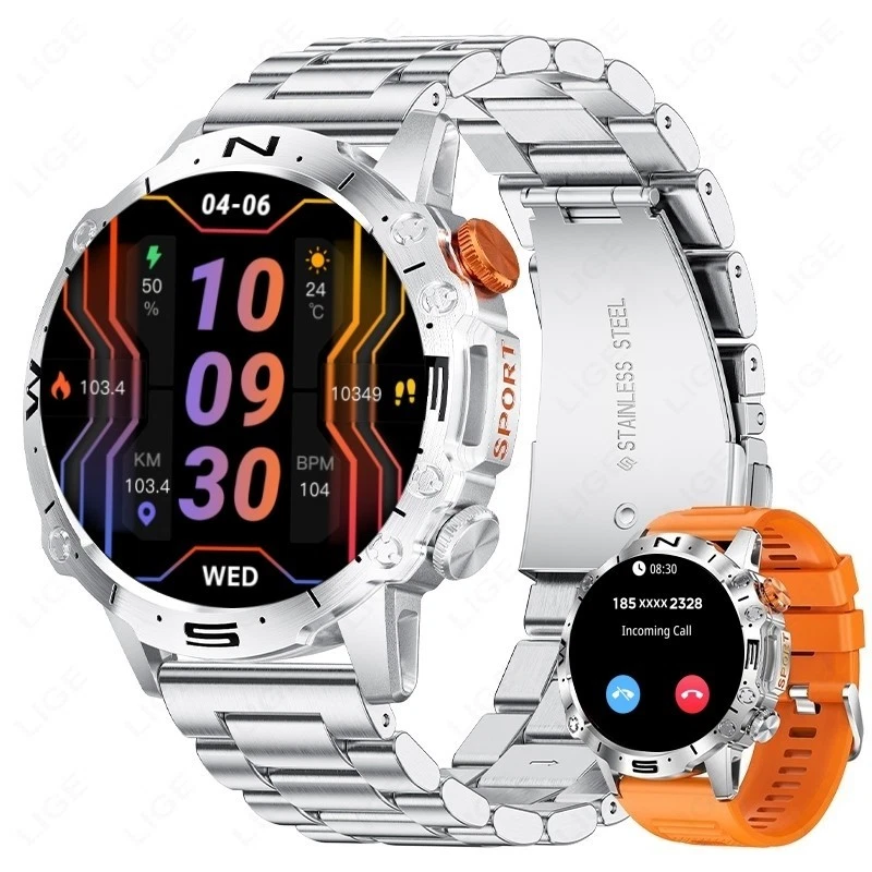 LIGE Militär Smartwatch Herren Anruf Herzfrequenz Pulsuhr Fitness Tracker Wasserdicht