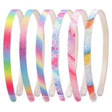 6 Pack Glitter Headbands - Sparkly Non-Slip Plastic - 1CM Dark Rainbow