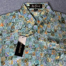Vintage Alan Stuart 1/2 Button Shirt Abstract Short Sleeve Mens Medium NWT