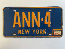 1972 New York License Plate Vanity "Reserved Series" Motorist's Name ANN