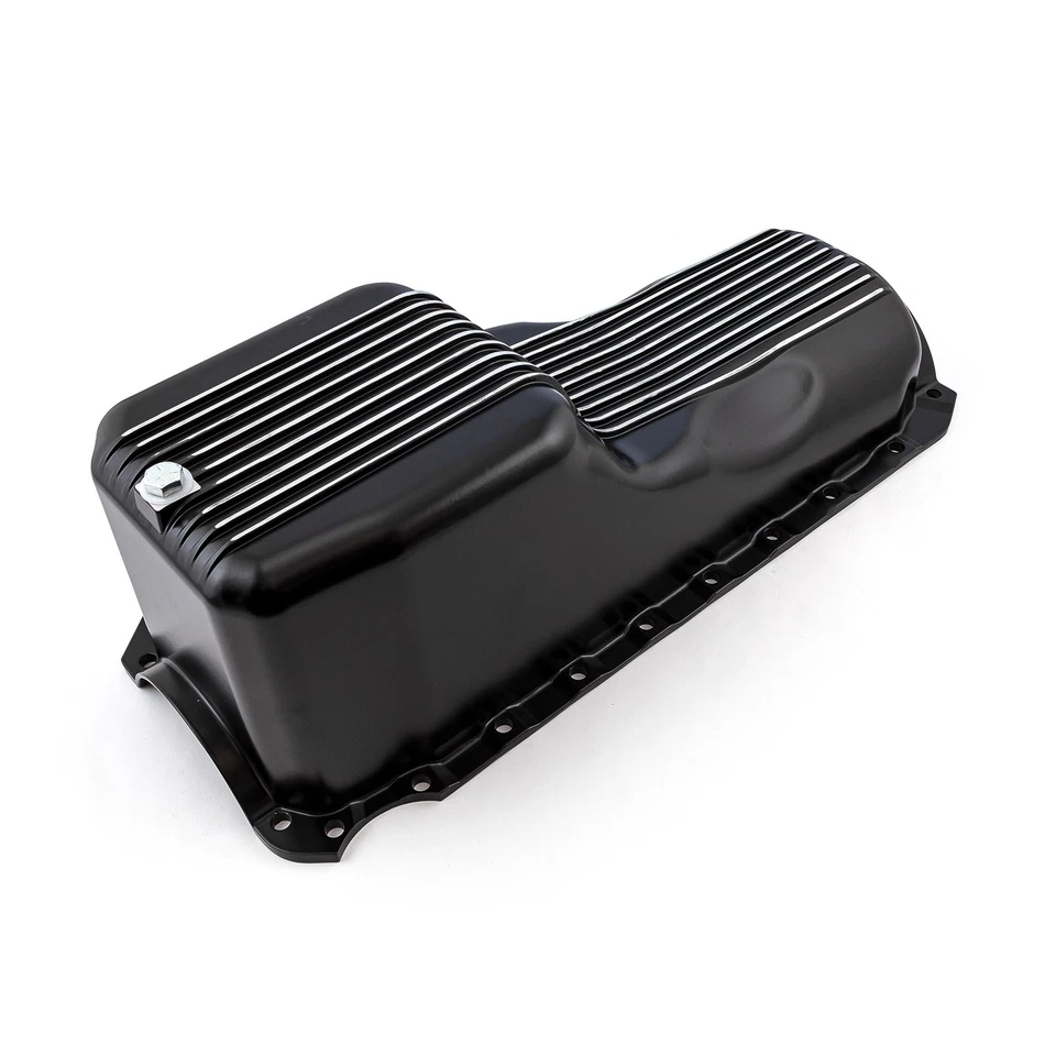 Chevy BBC 454 2Pc Early Gen 4 1965 - 1990 Black Finned Aluminum Oil Pan Foto 3 de 4